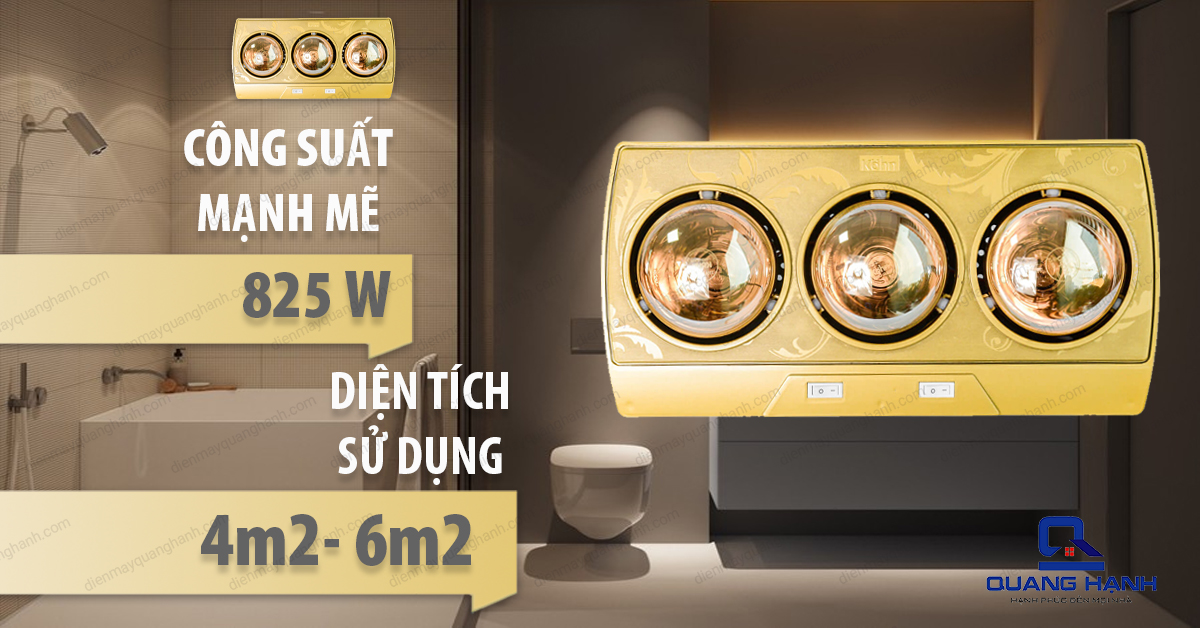 Đèn sưởi nhà tắm Braun Kohn KP03G có công suất mạnh mẽ 825W cùng diện tích sử dụng lên đến 6m2.