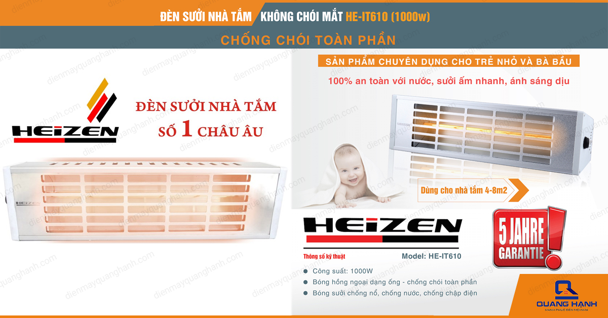 Đèn sưởi nhà tắm Heizen HE- IT610 là sản phẩm chuyên dụng cho trẻ nhỏ và bà bầu nhờ sưởi ấm nhanh và ánh sáng dịu.