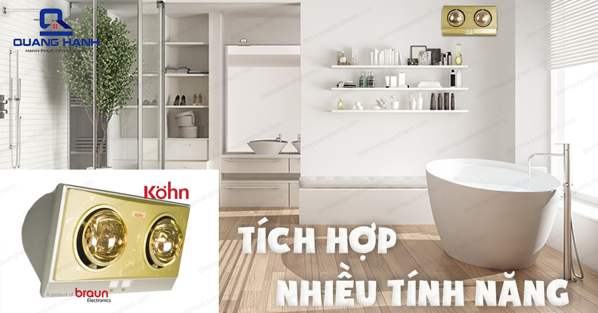 Đèn sưởi nhà tắm Kohn KP02G tích hợp nhiều tính năng hiện đại và tiện ích.