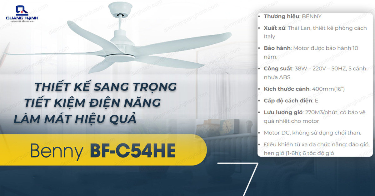 Quạt trần Benny BF-C54HE 5 cánh- Made in Thailand