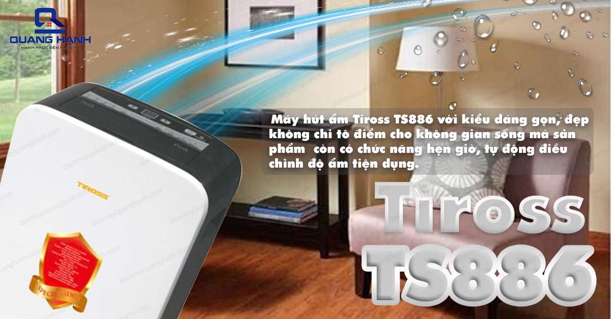 Máy hút ẩm Tiross TS886 với kiểu dáng gọn đẹp cùng khả năng tự động điều chỉnh độ ẩm tiện dụng