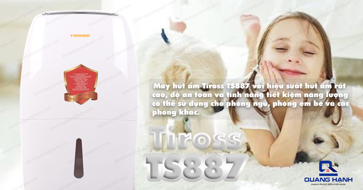 Máy hút ẩm Tiross TS887 có hiệu suất hút ẩm cao, độ an toàn và tính năng tiết kiệm năng lượng phù hợp khi sử dụng cho phòng em bé, phòng ngủ.