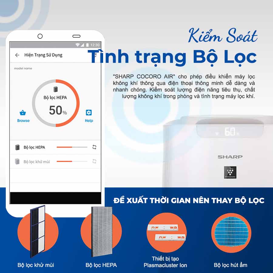 Máy lọc không khí tạo ẩm Sharp KI-L60V-W  QH238310 4