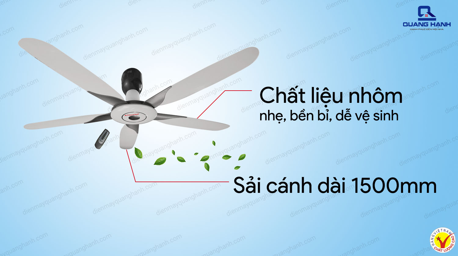 Cánh quạt được làm từ chất liệu nhôm màu sắc xám trang nhã