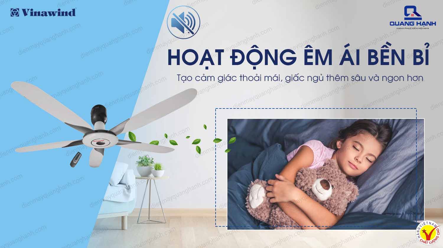 Quạt trần Vinawind QT1500X vận hành êm ái, bền bỉ