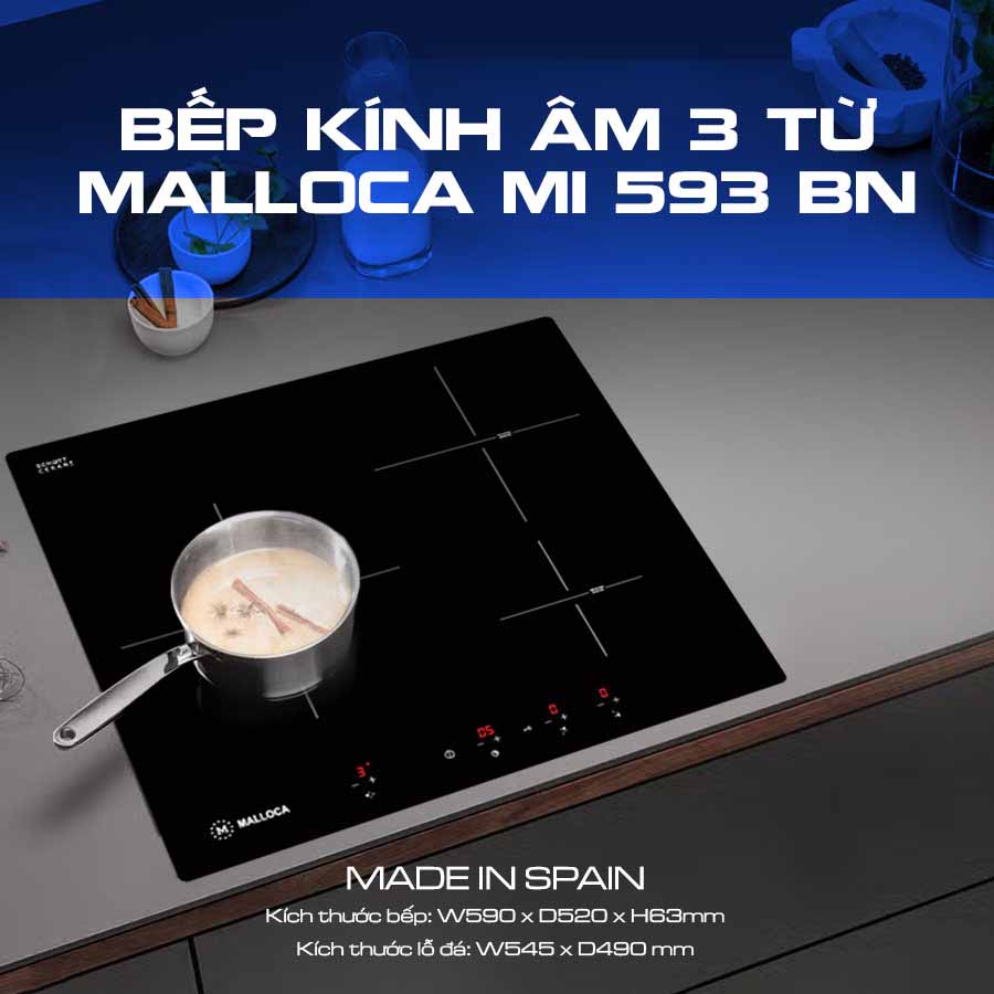 Bếp kính âm 3 từ Malloca MI 593 BN QH242274 1