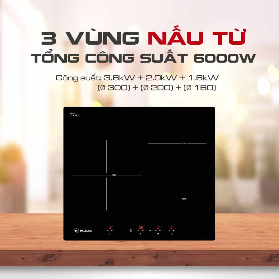 Bếp kính âm 3 từ Malloca MI 593 BN QH242274 2