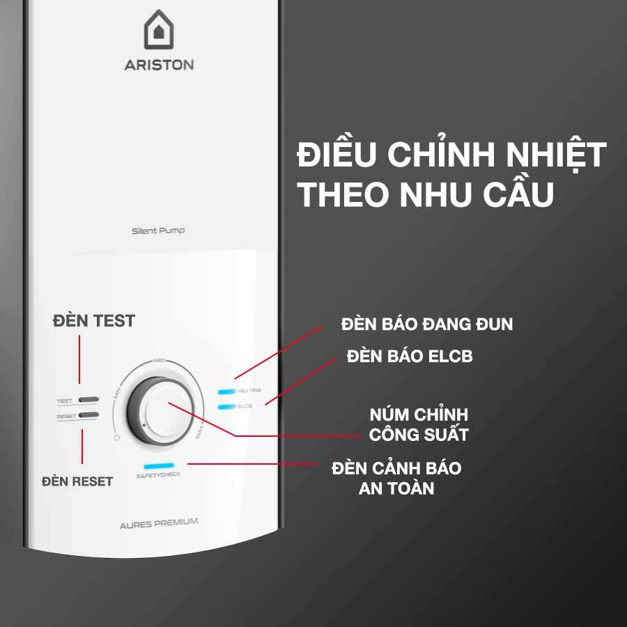 Bình nóng lạnh trực tiếp Ariston AURES Premium 4.5P IVORY điều chỉnh nhiệt theo nhu cầu