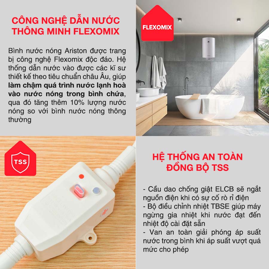Bình nóng lạnh Ariston PRO R 80 V 2.5 FE tích hợp nhiều chế độ an toàn