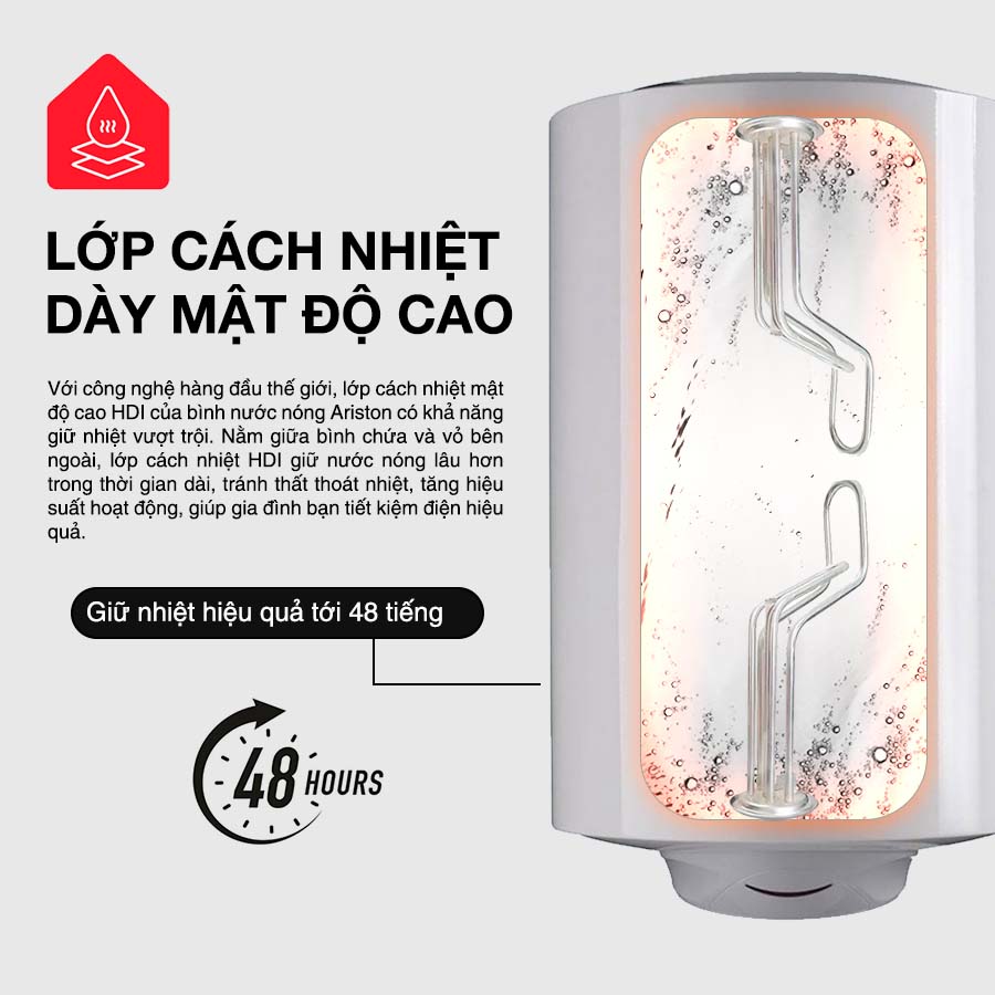 Bình nóng lạnh Ariston PRO R 80 V 2.5 FE có lớp cách nhiệt dày mật độ cao