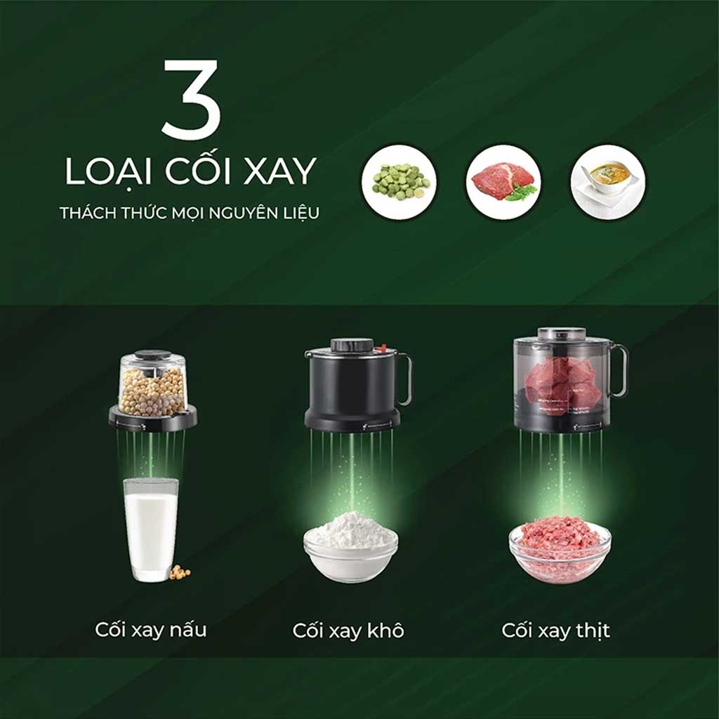 3 cối xay riêng biệt của máy làm sữa hạt Elmich