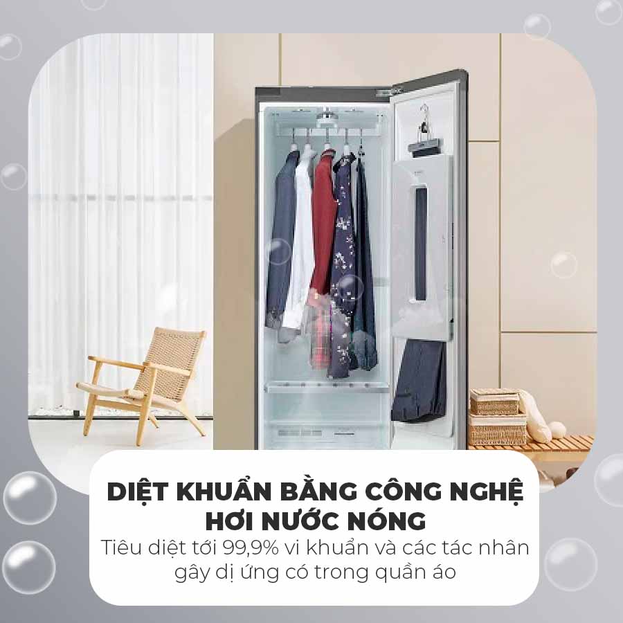 Máy giặt hấp sấy LG Styler S5MBPU diệt khuẩn bằng công nghệ hơi nước nóng
