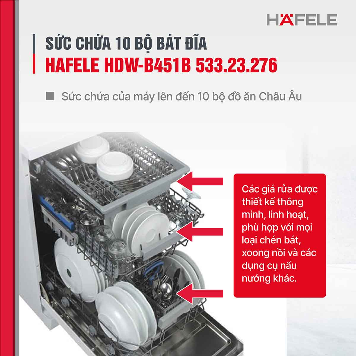 Máy rửa chén Hafele HDW-B451B 533.23.276 đạt tiêu chuẩn chất lượng châu Âu