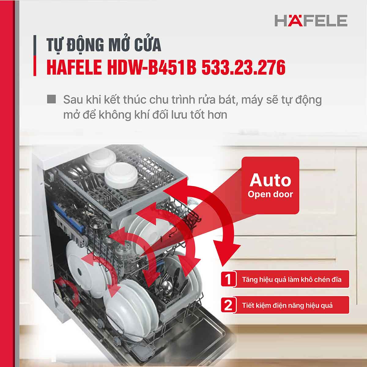 Tự động mở cửa máy rửa bát hafele