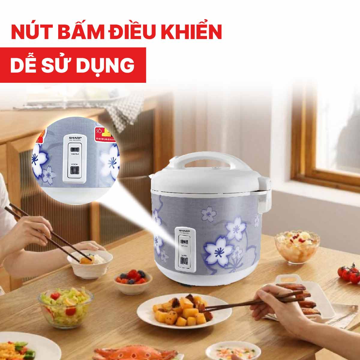 Nồi cơm điện Sharp KS-N181ETV thiết kế đơn giản, dễ sử dụng