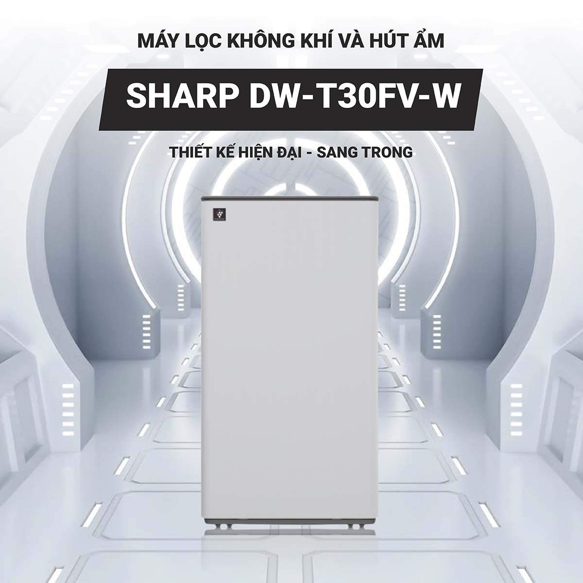 Máy lọc không khí và hút ẩm Sharp DW-T30FV-W thiết kế hiện đại, tiện lợi