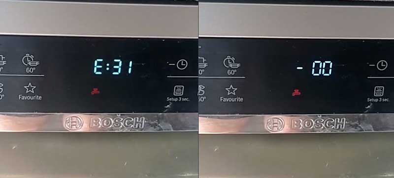 Hình ảnh máy rửa chén Bosch báo lỗi E31