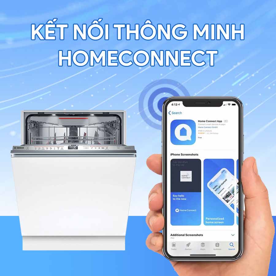 Kết nối và điều khiển máy rửa bát SMV6ZCX16E từ xa với Home Connect