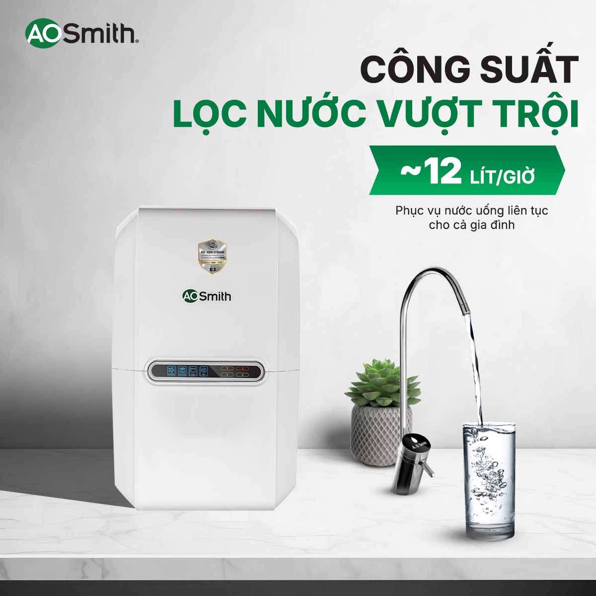 Máy lọc nước A.O. Smith E3 có công suất lọc 11.8l/h