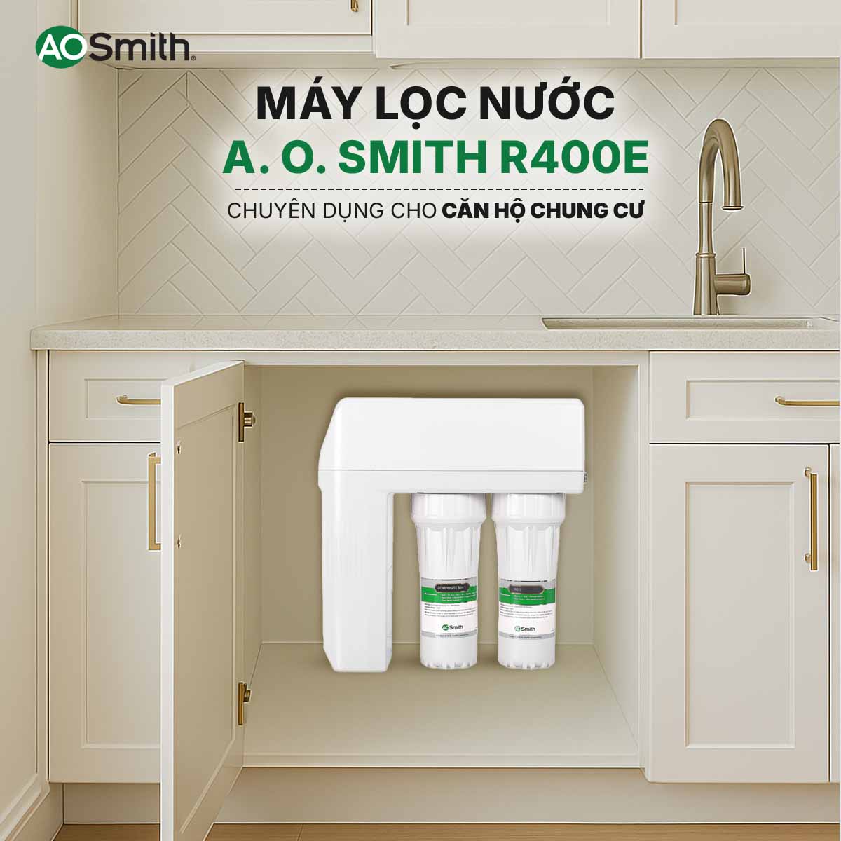 Máy lọc nước A. O. Smith R400E - Nhỏ gọn, hiện đại, công nghệ lọc tiên tiến