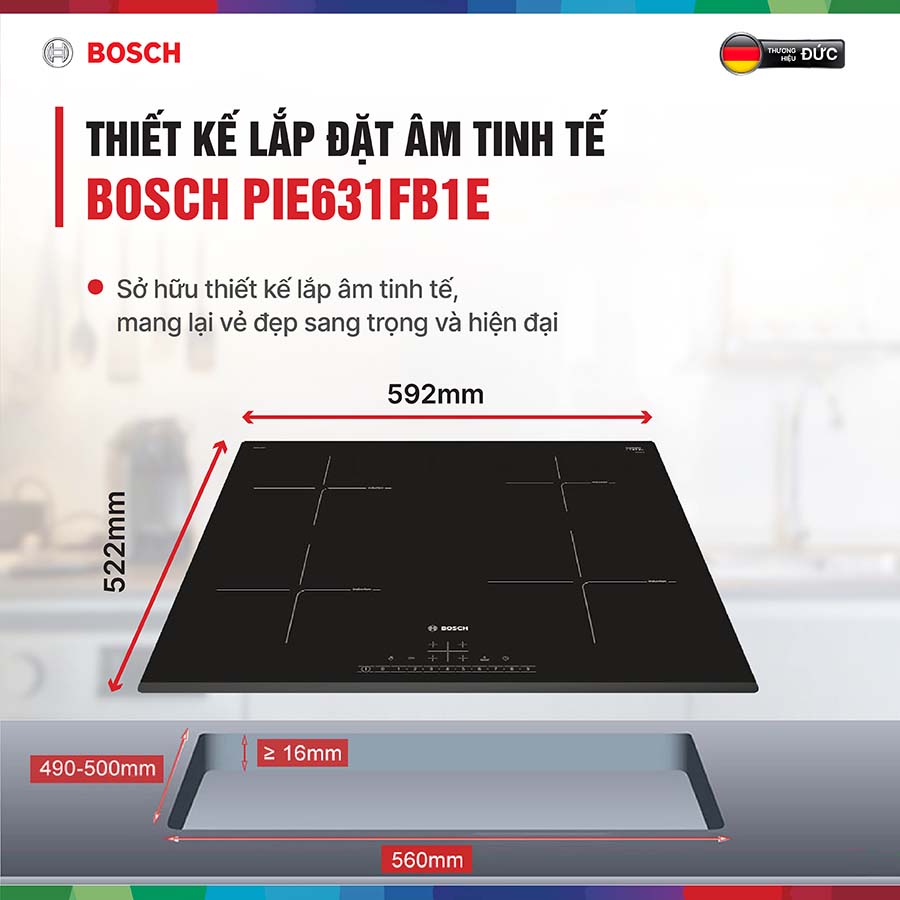 Bếp từ Bosch PIE631FB1E thiết kế tinh tế, sang trọng