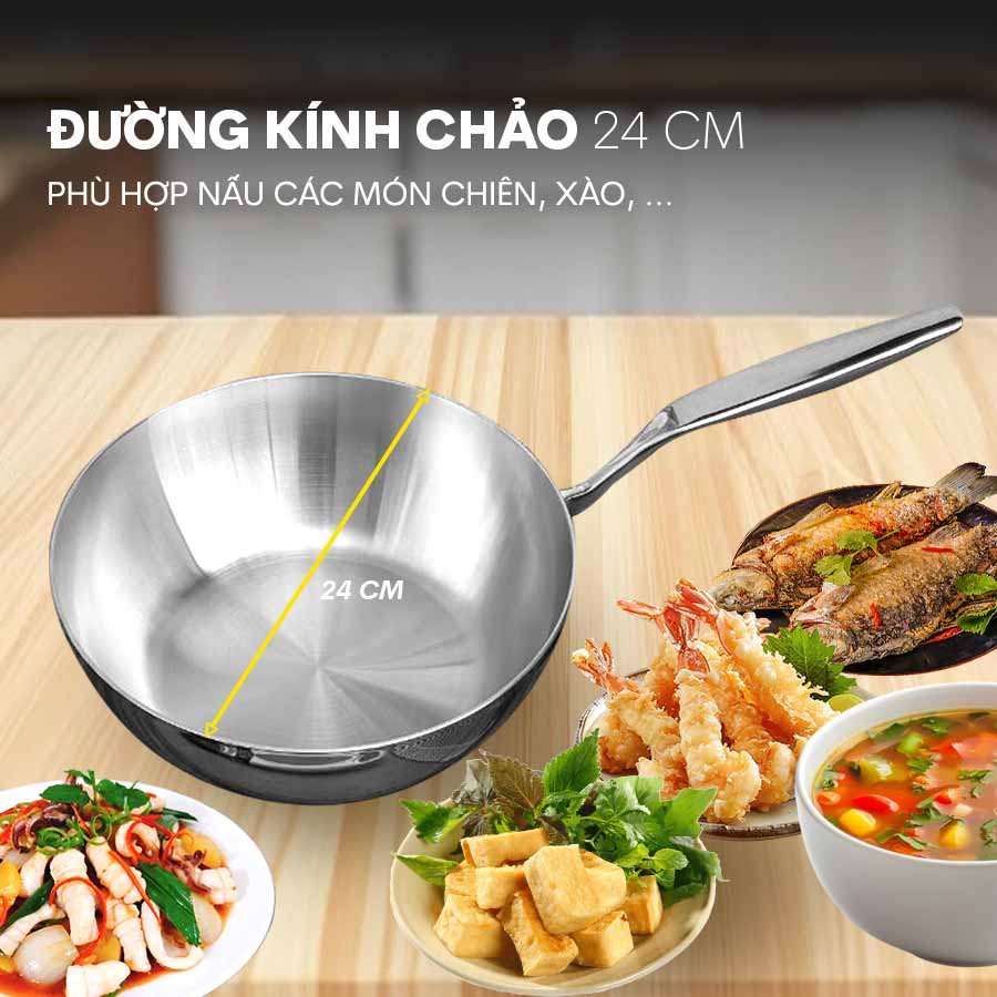 Chảo Inox sâu lòng đáy liền Tri-Ply Kaiyo KIW24 size 24cm không nắp QH242117 5