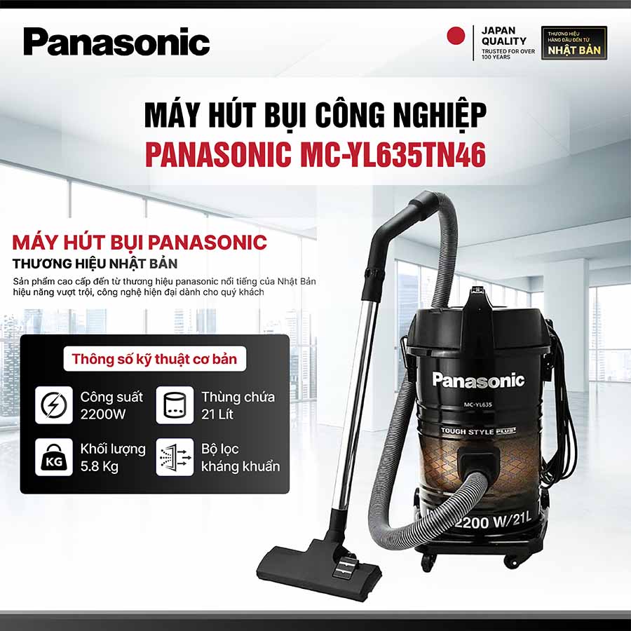 Máy hút bụi công nghiệp Panasonic MC-YL635TN46 2200W