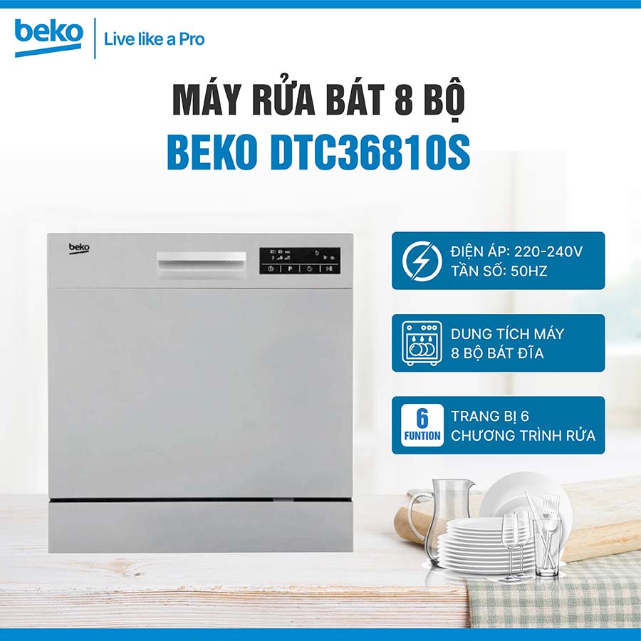 Máy rửa bát 8 bộ Beko DTC36810S