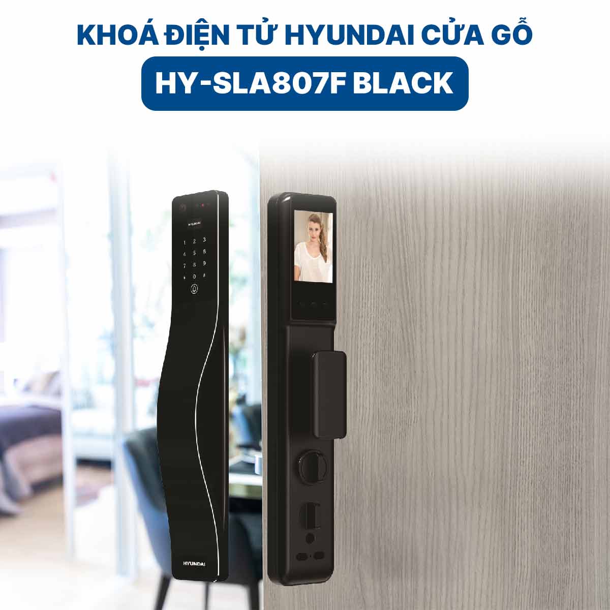 Khoá điện tử Hyundai cửa gỗ HY-SLA807F Black