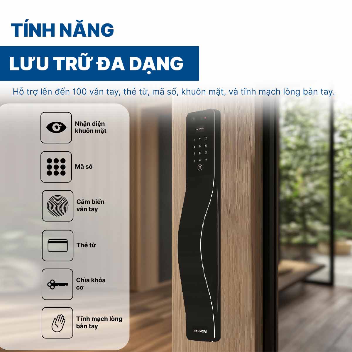 Khoá điện tử Hyundai cửa gỗ HY-SLA807F Black