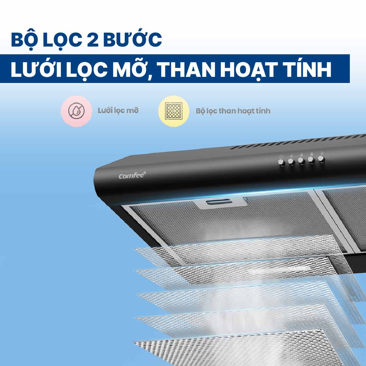 Máy hút mùi âm tủ Comfee CH-70SF49B