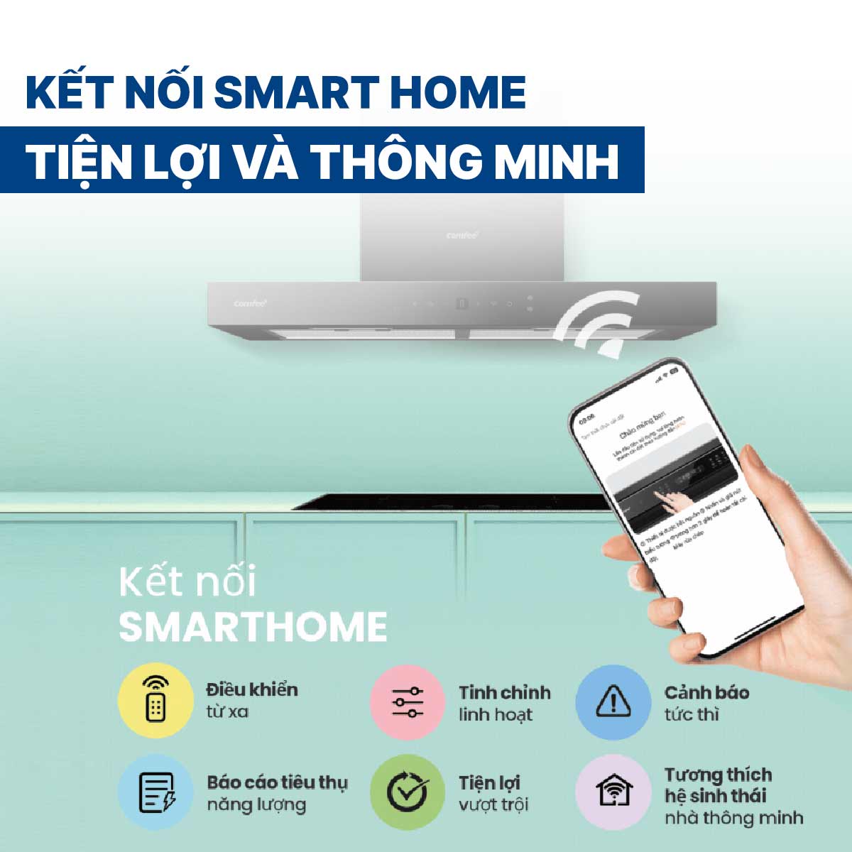 Máy hút mùi áp tường Comfee CH-70TM77B