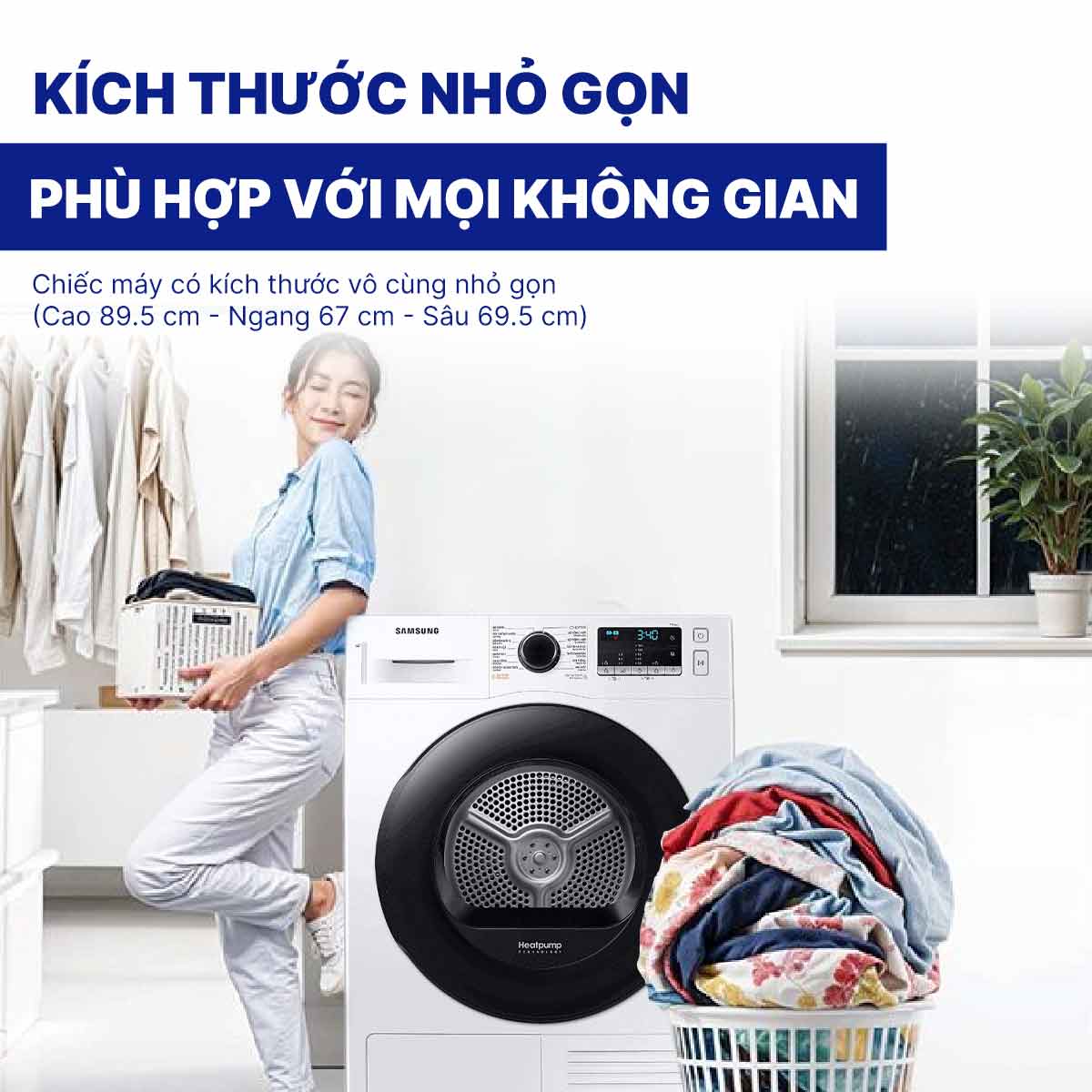 Máy sấy bơm nhiệt Samsung 9 kg DV90TA240AE/SV