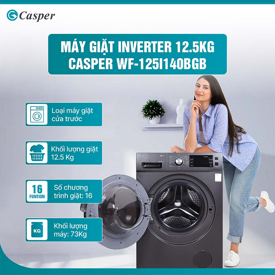 Máy giặt Casper Inverter 12.5 kg WF-125I140BGB