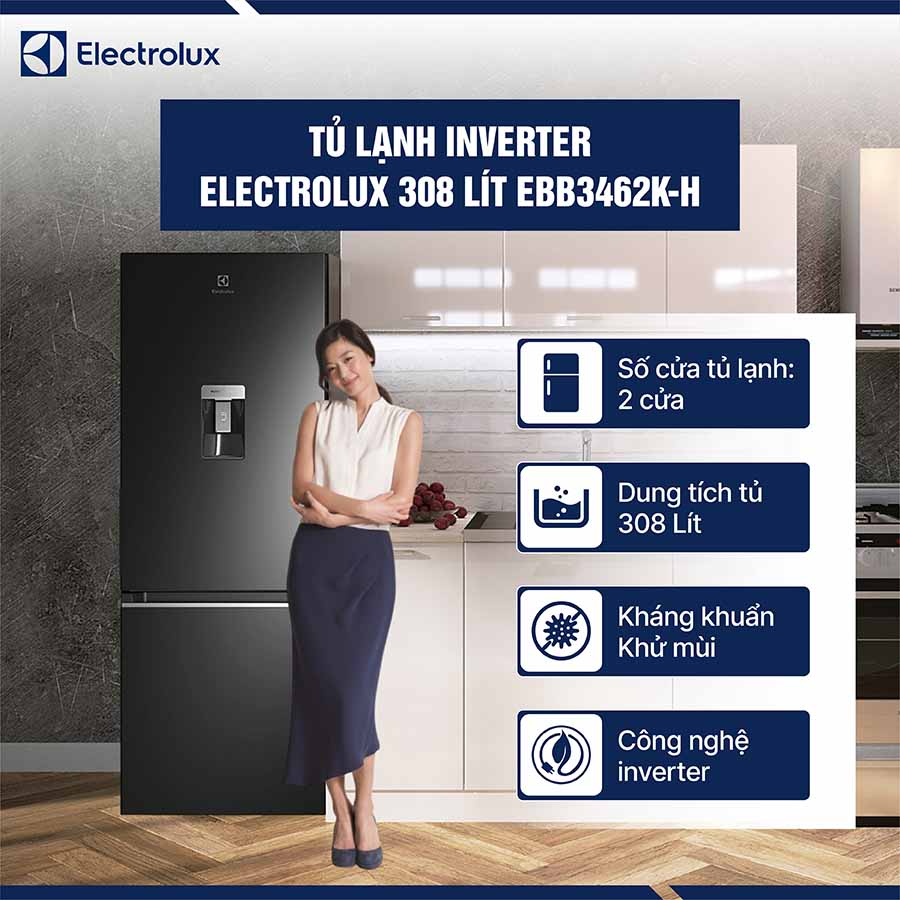 Tủ lạnh Electrolux Inverter 308 lít EBB3462K-H