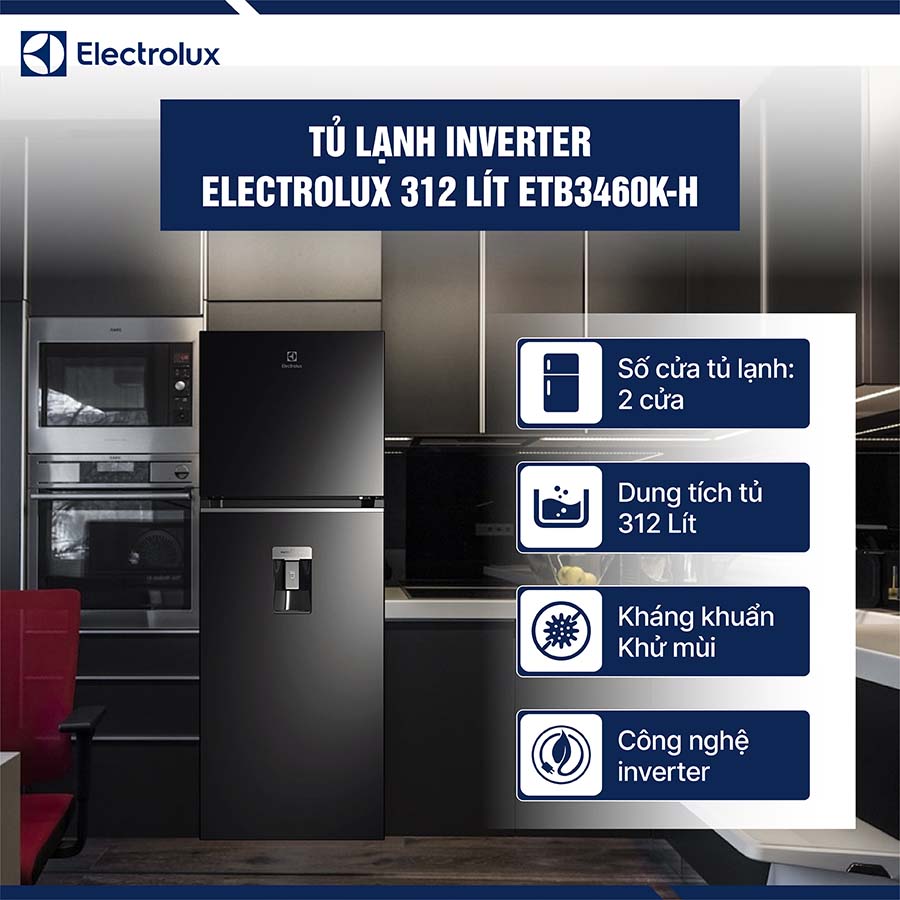Tủ lạnh Electrolux Inverter 312 lít ETB3460K-H