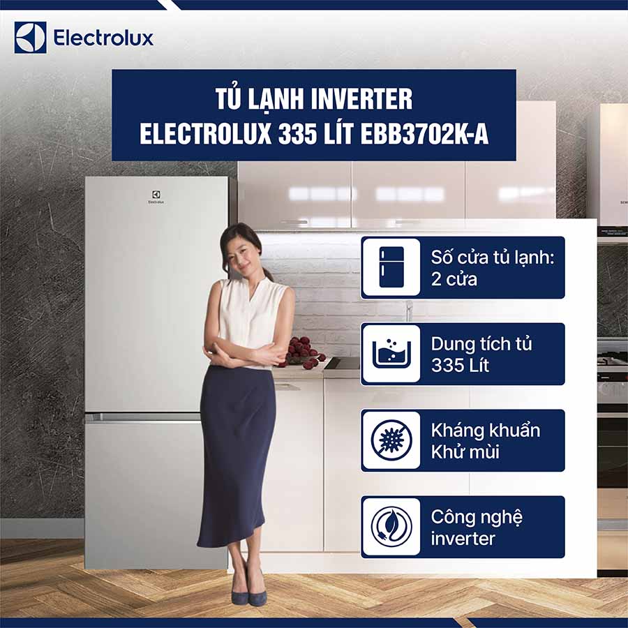 Tủ lạnh Electrolux Inverter 335 Lít EBB3702K-A