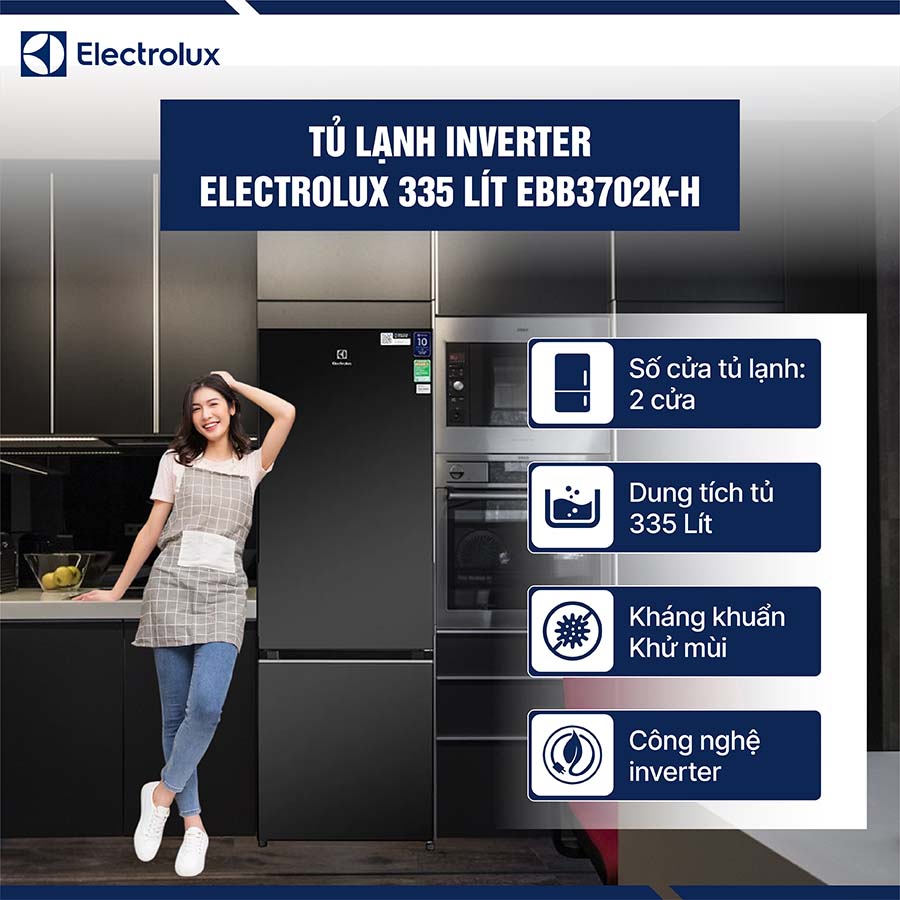 Tủ lạnh Electrolux Inverter 335 Lít EBB3702K-H