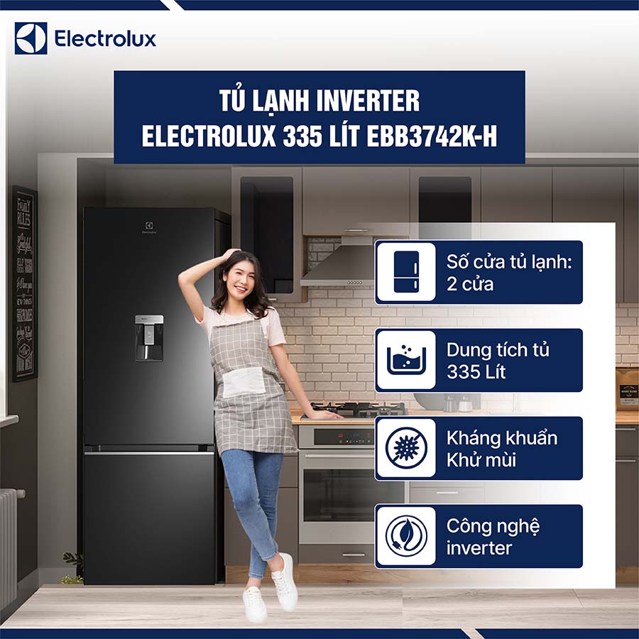 Tủ lạnh Electrolux Inverter 335 lít EBB3742K-H