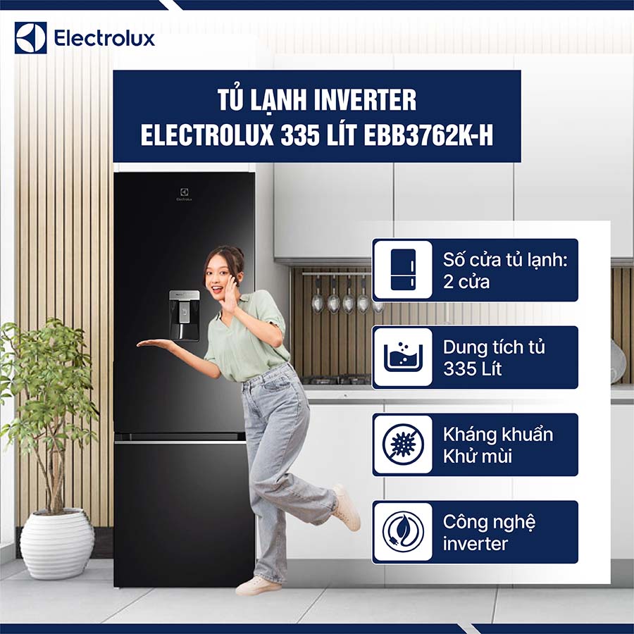 Tủ lạnh Electrolux Inverter 335 lít EBB3762K-H