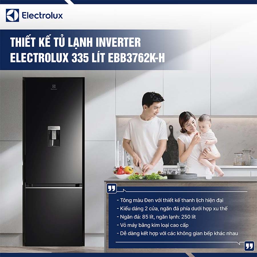 Tủ lạnh Electrolux Inverter 335 lít EBB3762K-H