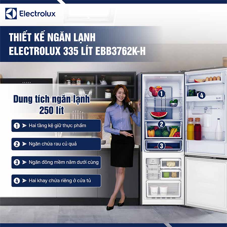 Tủ lạnh Electrolux Inverter 335 lít EBB3762K-H