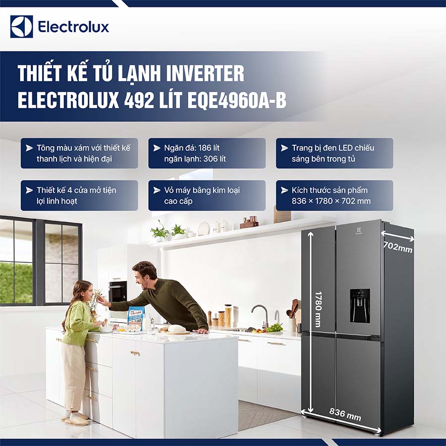 Tủ lạnh Electrolux Inverter 492 lít EQE4960A-B