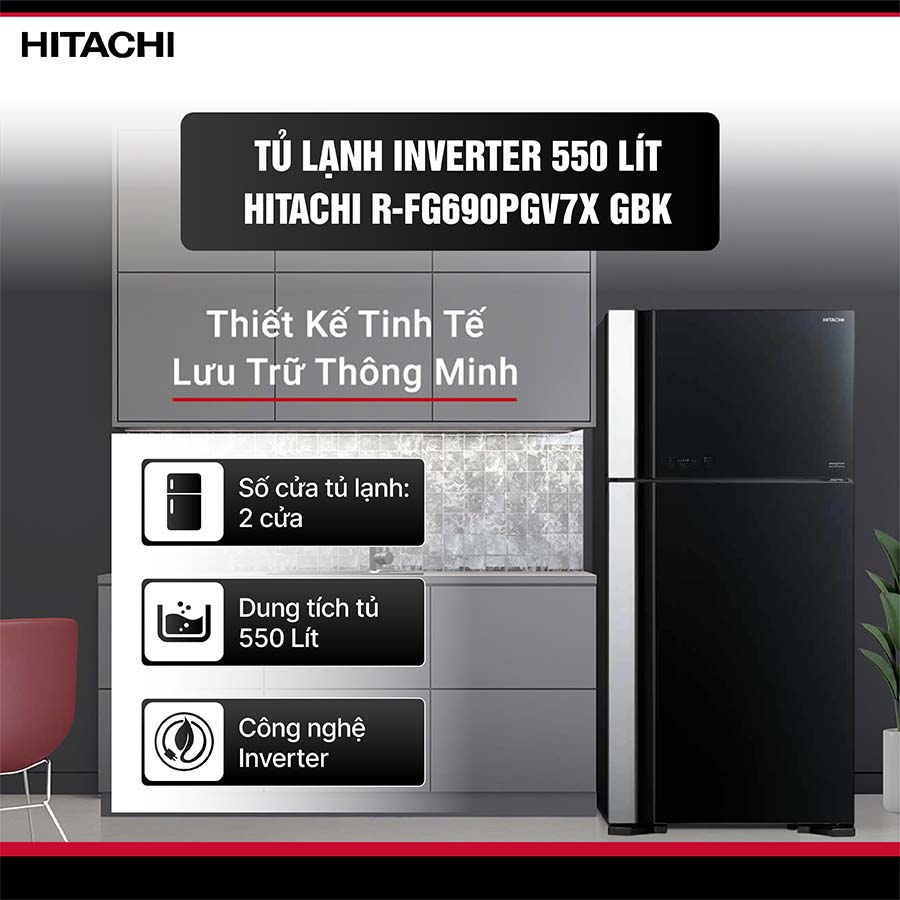 Tủ lạnh Hitachi Inverter 550 lít R-FG690PGV7X GBK