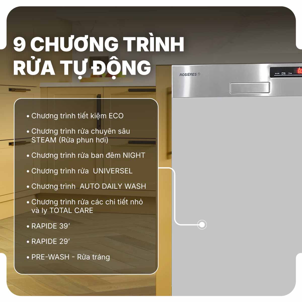5 chu trình rửa thường, 4 chu trình rửa nâng cao linh hoạt