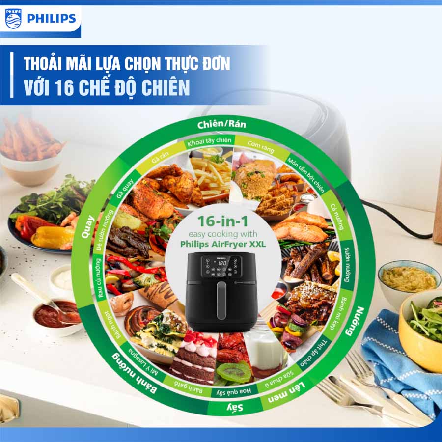 Thoải mái lựa chọn thực đơn với 16 chế độ chiên