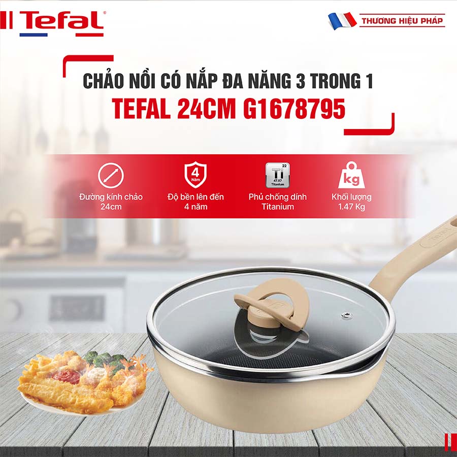 Chảo nồi có nắp đa năng 3 trong 1 Tefal 24cm G1678795