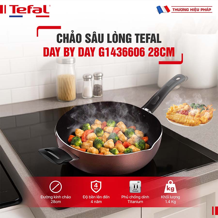 Chảo sâu lòng Tefal Day By Day G1436606 28cm