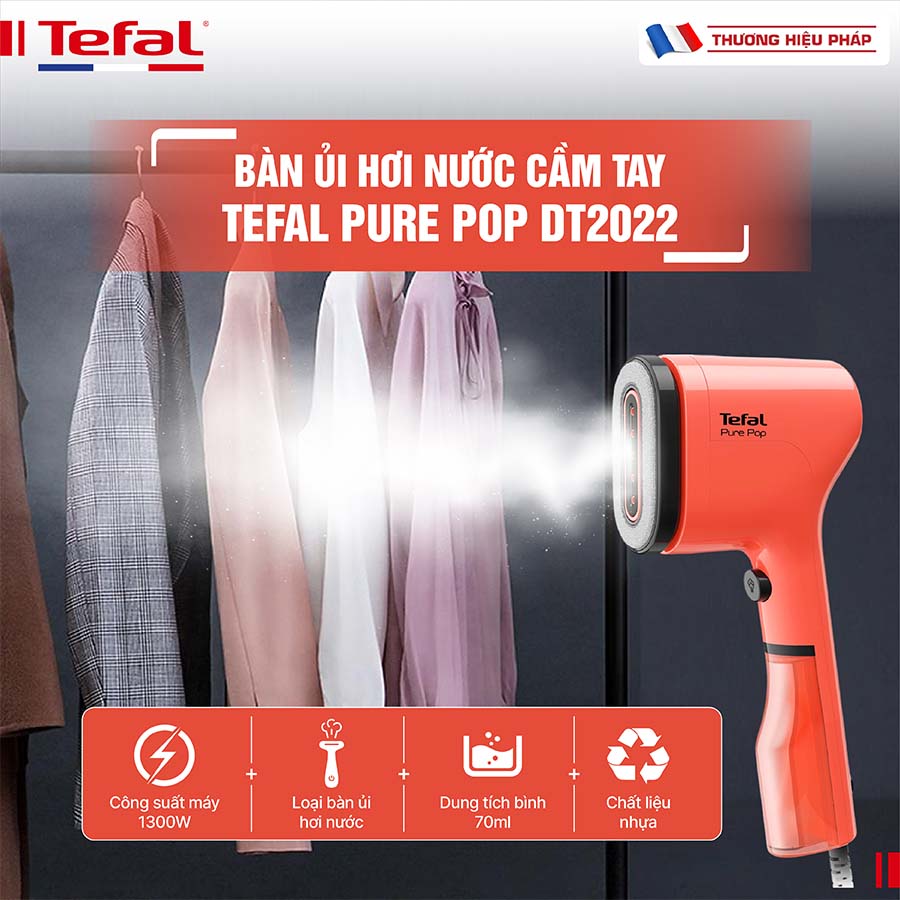 Bàn ủi hơi nước cầm tay Tefal Pure Pop DT2022 - 1300W
