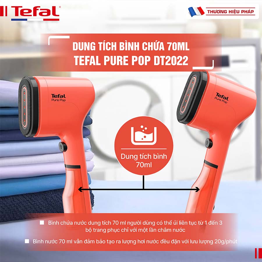 Bàn ủi hơi nước cầm tay Tefal Pure Pop DT2022 - 1300W